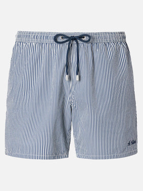 Costume classico leggero Patmos in seersucker a righe blu
