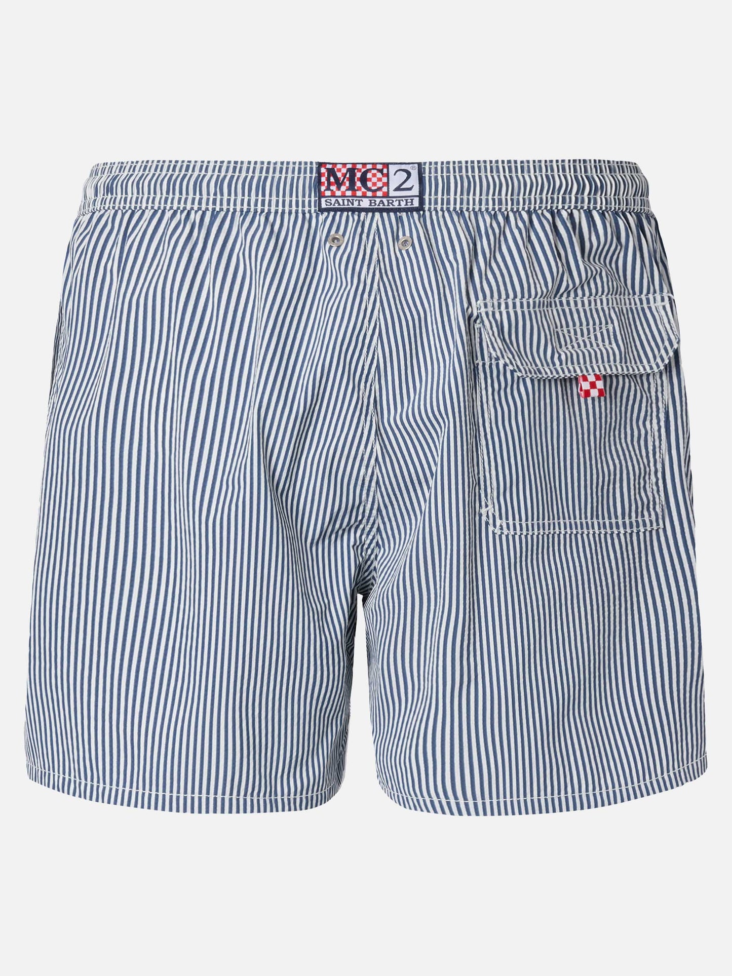 Costume classico leggero Patmos in seersucker a righe blu