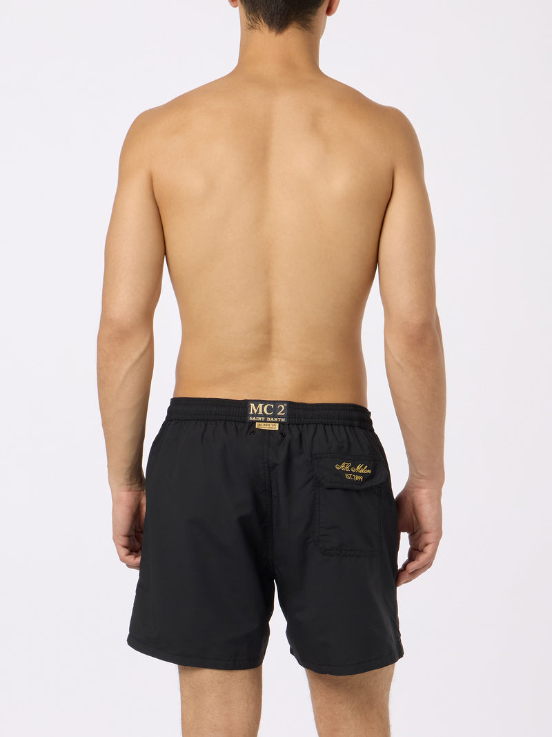 Man black mid-length swim shorts Patmos with Milan 125 embroidery | AC MILAN 125 SPECIAL EDITION