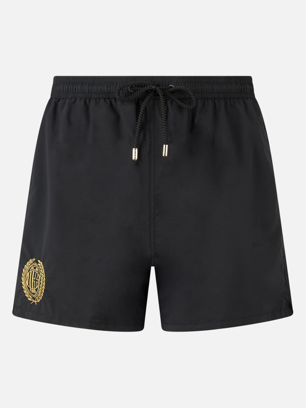 Man black mid-length swim shorts Patmos with Milan 125 embroidery | AC MILAN 125 SPECIAL EDITION