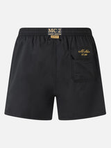 Man black mid-length swim shorts Patmos with Milan 125 embroidery | AC MILAN 125 SPECIAL EDITION