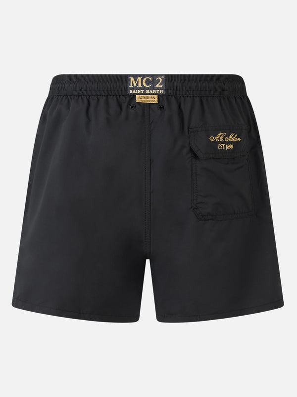 Man black mid-length swim shorts Patmos with Milan 125 embroidery | AC MILAN 125 SPECIAL EDITION