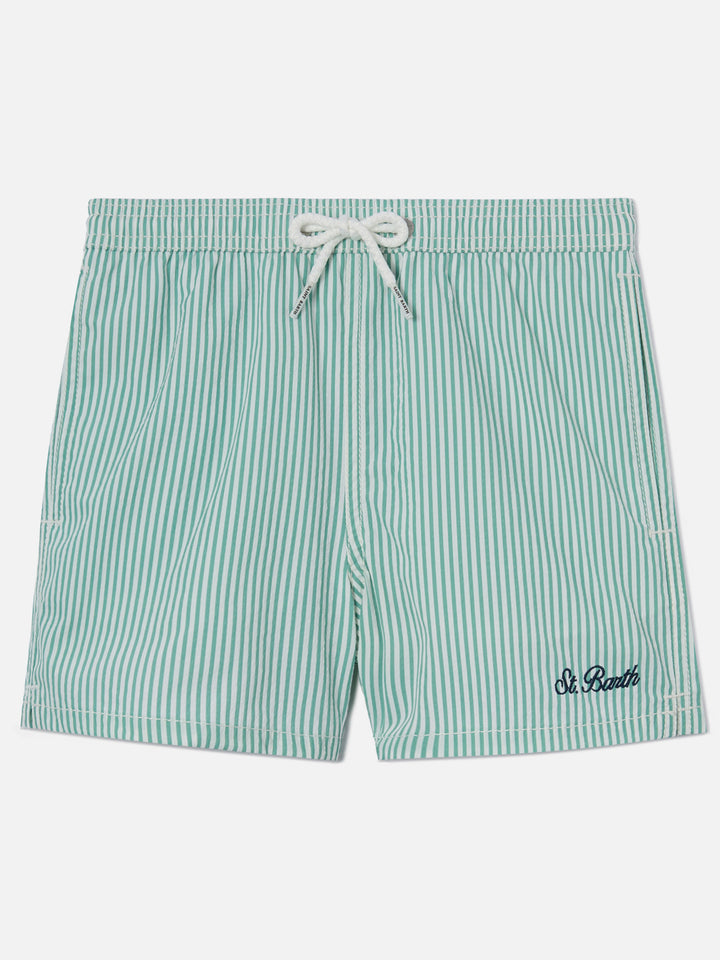 Patmos Jr gestreifte Seersucker-Badeshorts mit St. Barth-Stickerei 