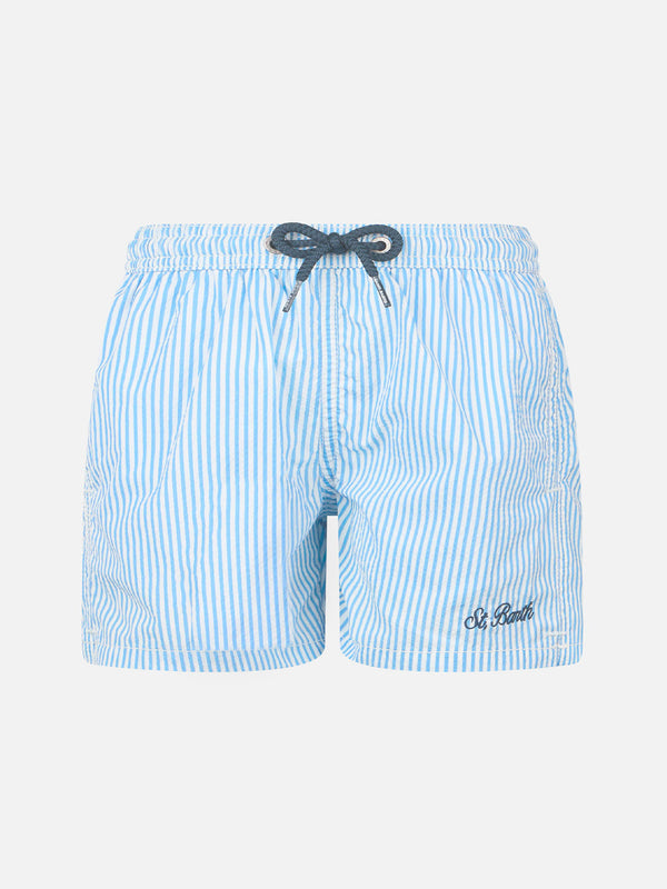 Boy seersucker striped mid-length swim shorts Patmos Jr