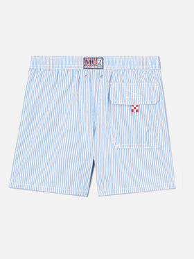 Patmos Jr seersucker swim shorts striped with St. Barth embroidery