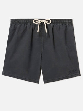 Patmos swim shorts in black with used effect and logo embroidery