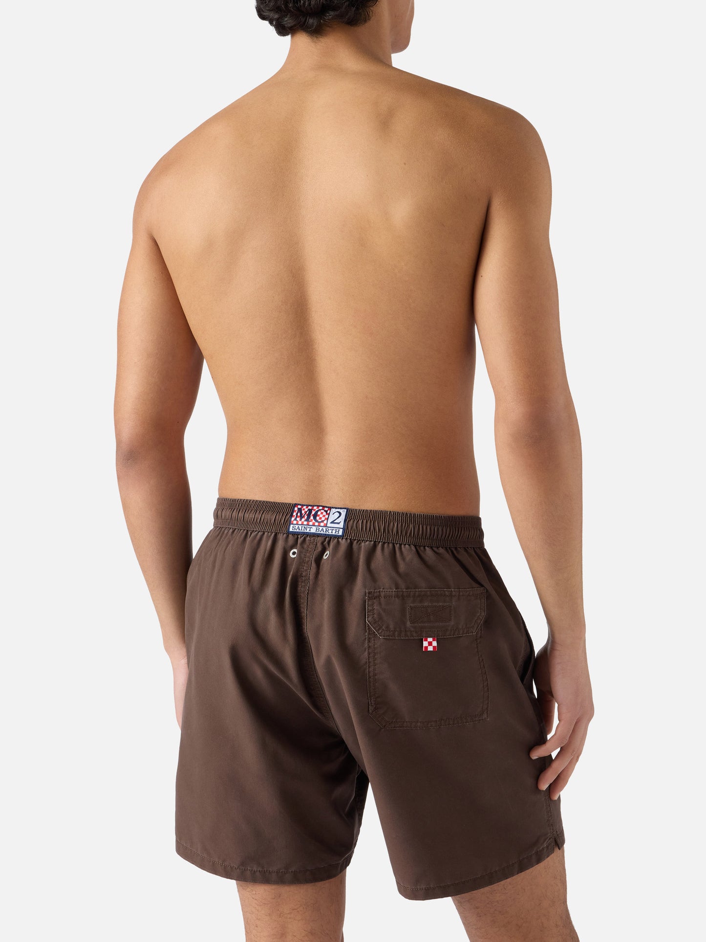 Patmos swim shorts in brown with used effect and logo embroidery