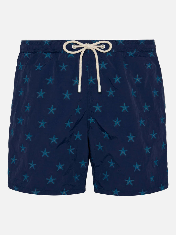 Mittellange Badeshorts Patmos The Riviera mit Allover-Seestern-Jacquard