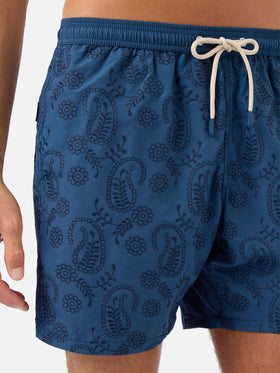 Patmos swim shorts in blue sangallo with embroidery