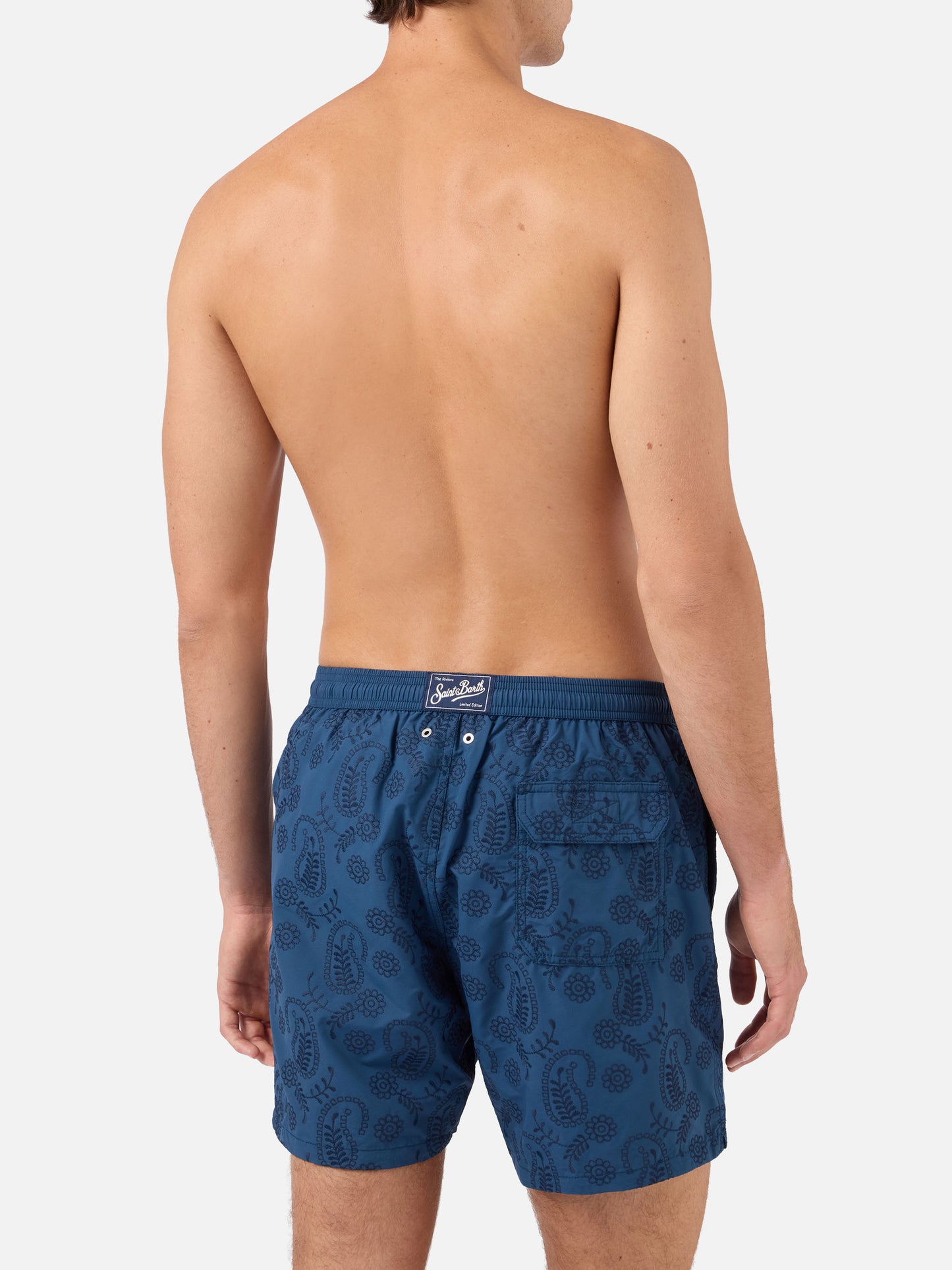 Patmos swim shorts in blue sangallo with embroidery