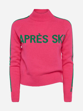 Woman half-turtleneck sweater with Apres ski embroidery