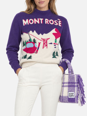 Pull violet intense avec carte postale Mont Rosè 