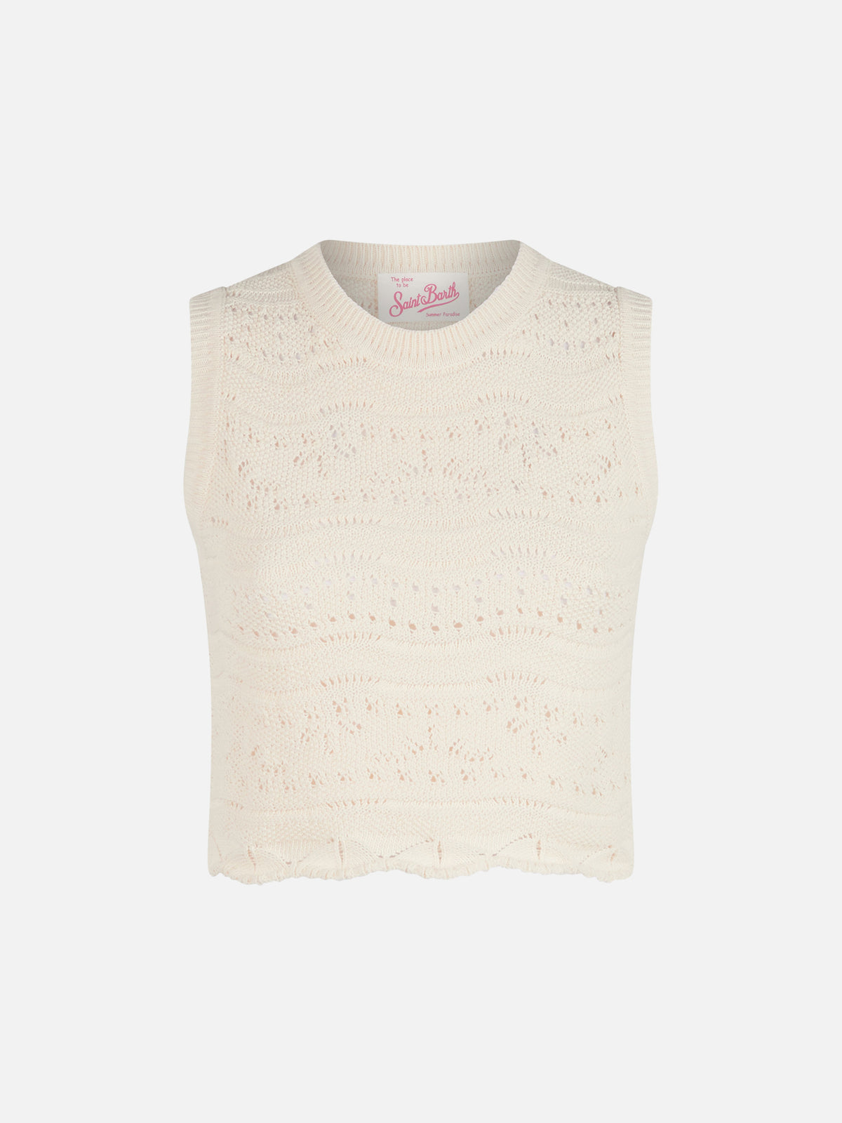 Peach white cotton knit top