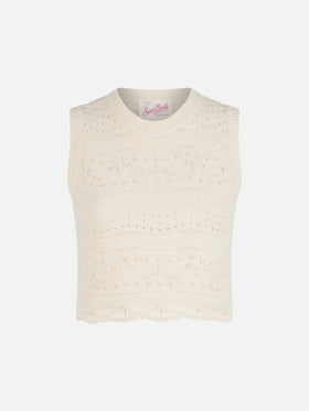 Peach white cotton knit top