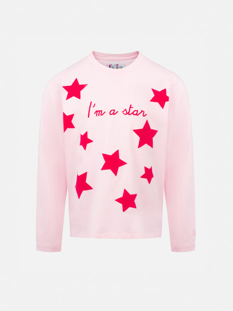 Girl pink long-sleeve t-shirt Penny with I'm a star embroidery - MC2 Saint Barth