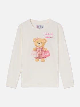 Langarm-T-Shirt White Penny aus Bio-Baumwolle mit Teddybär-Print 