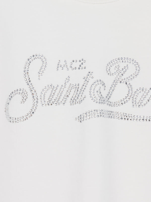 Weißes Langarm-T-Shirt Penny für Mädchen mit Saint Barth-Strass-Logo