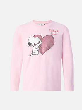 Penny Langarm-T-Shirt aus Baumwolle in Rosa mit Snoopy-Print und Strassapplikationen | PEANUTS SONDEREDITION