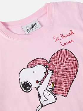 Penny long-sleeve cotton T-shirt in pink with Snoopy print and rhinestone appliqué | PEANUTS SPECIAL EDITION