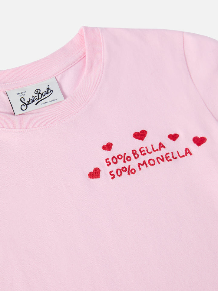T-shirt Penny in cotone rosa a maniche lunghe con ricamo Bella e Monella