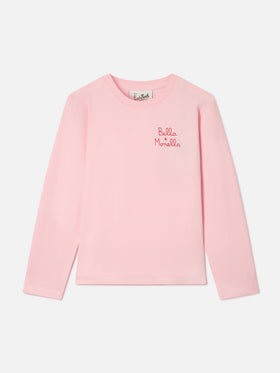 T-shirt à manches longues en coton Pink Penny avec broderie Bella E Monella 