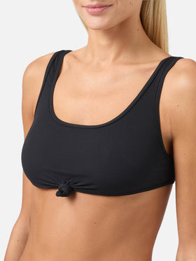Bikini bralette Petra Yali a costine nere con nodo frontale
