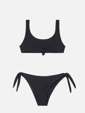 Bikini bralette Petra Yali a costine nere con nodo frontale