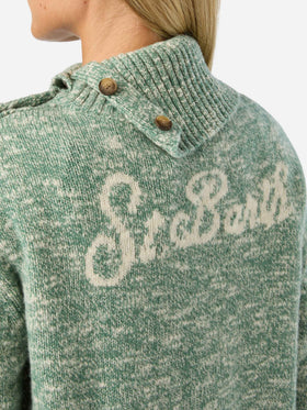 Sage Philomene turtleneck wool knit with logo embroidery