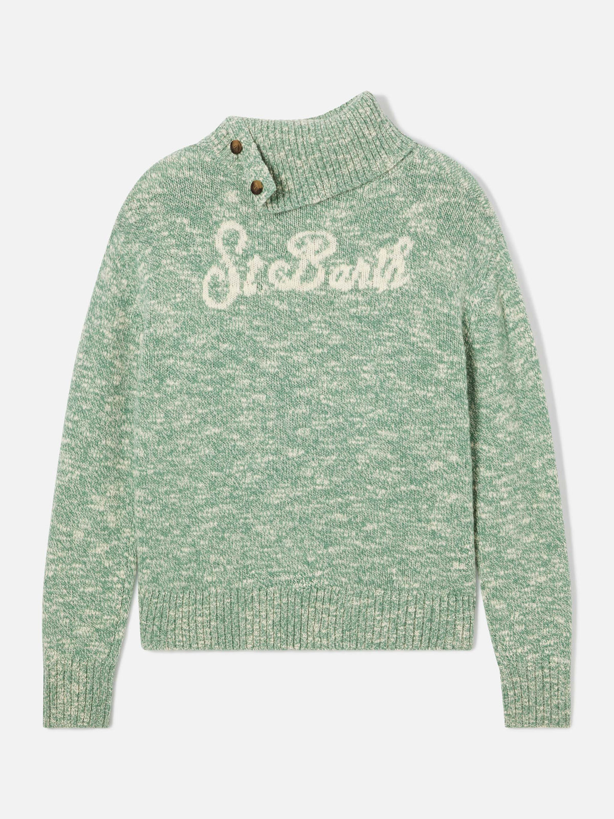 Sage Philomene turtleneck wool knit with logo embroidery