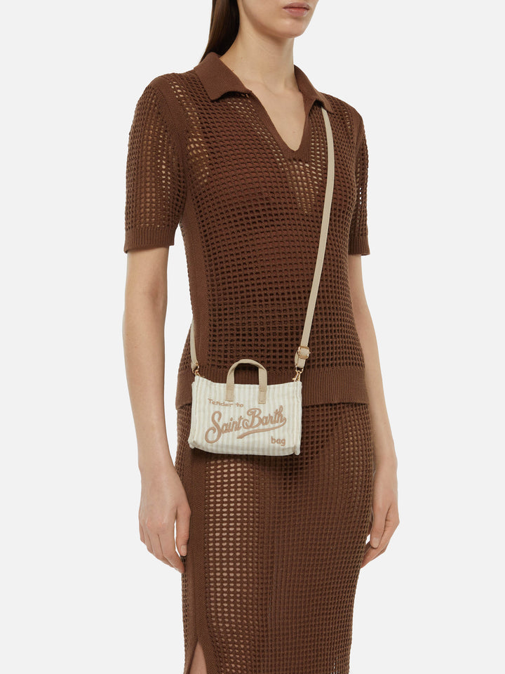 Linen Phone Bag with beige striped print