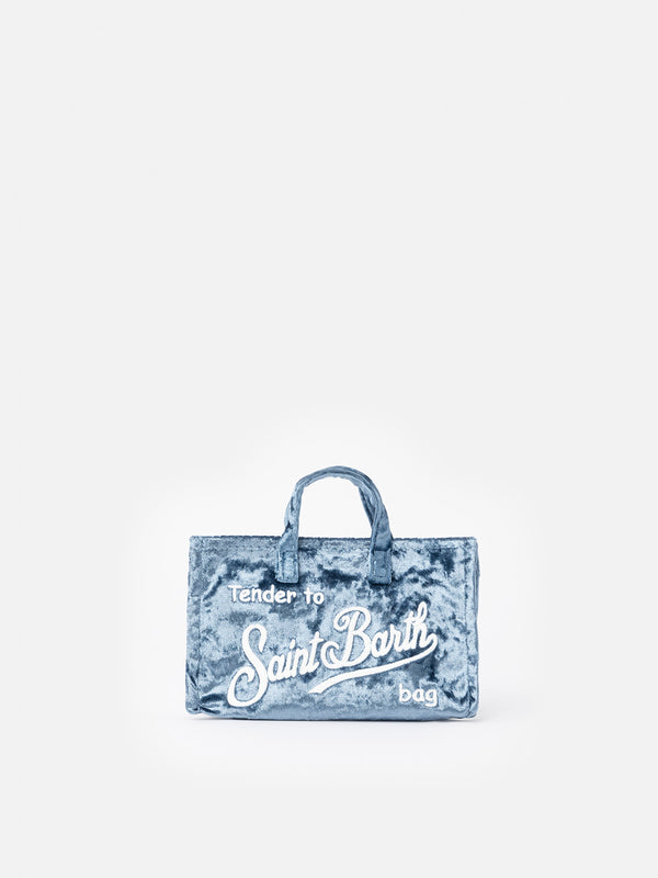 Light blue chenille Phone Bag with Saint Barth logo embroidery