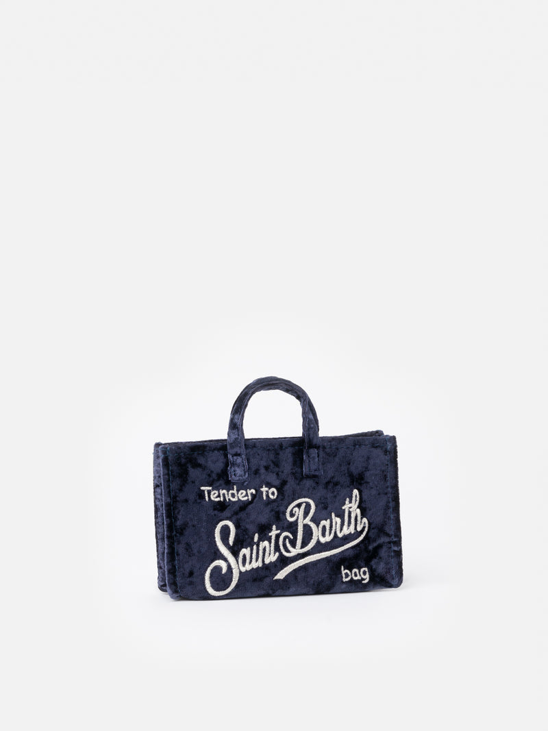 Borsa per telefono in ciniglia blu navy con ricamo del logo Saint Barth