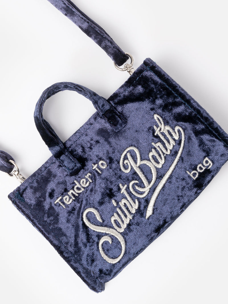 Borsa per telefono in ciniglia blu navy con ricamo del logo Saint Barth