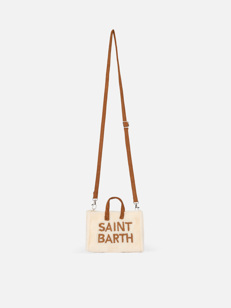 White teddy fabric Phone Bag with Saint Barth logo embroidery