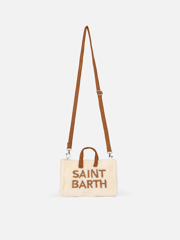 White teddy fabric Phone Bag with Saint Barth logo embroidery