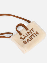 Weiße Telefontasche aus Teddystoff mit Saint Barth-Logostickerei