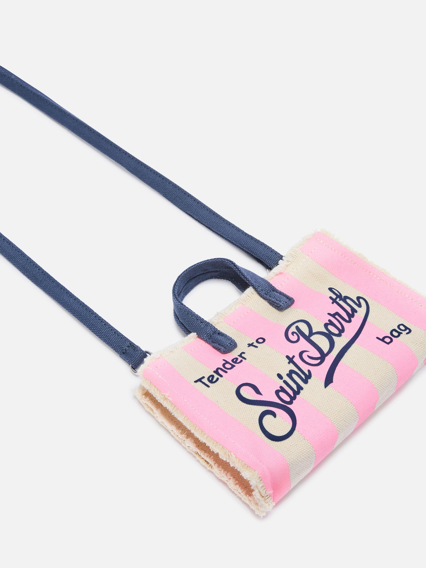 Mikro-Canvas-Tasche Phone mit weißen und rosa Streifen und kontrastierendem Logo 