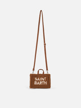 Brown teddy fabric Phone Bag with Saint Barth logo embroidery