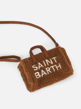 Brown teddy fabric Phone Bag with Saint Barth logo embroidery