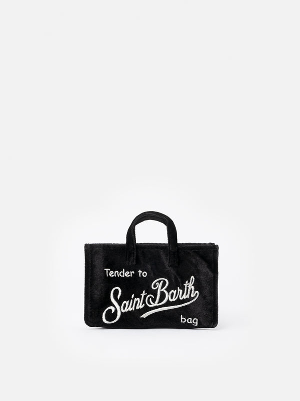 Black velvet Phone Bag with Saint Barth logo embroidery