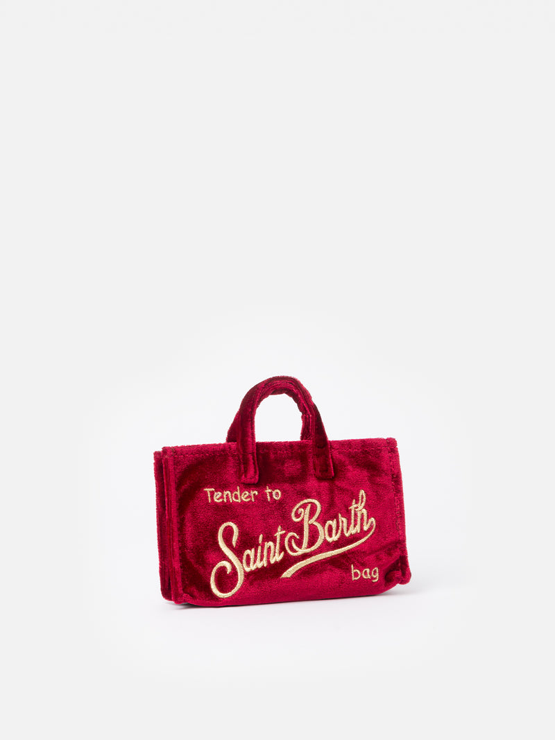 Borsa per telefono in velluto bordeaux con ricamo del logo Saint Barth