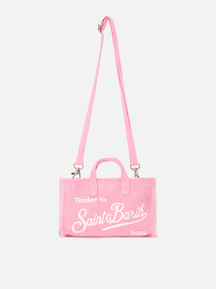 micro Phone solid pink linen bag with contrasting logo