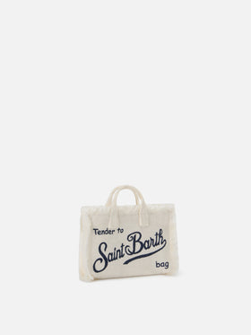 micro Phone solid white linen bag with contrasting logo