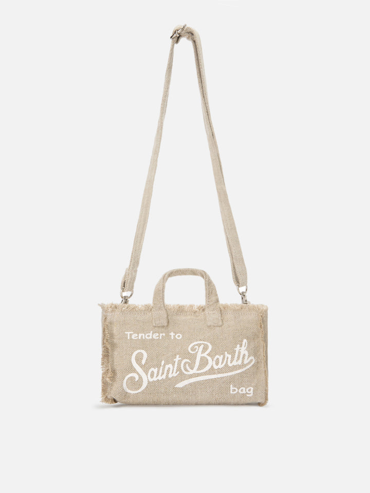 micro Phone solid beige linen bag with contrasting logo
