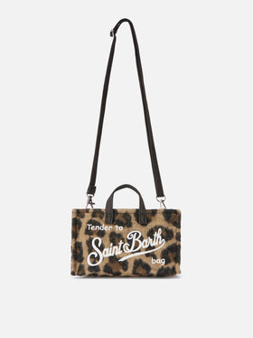 Phone Bag in feltro con stampa leopardata