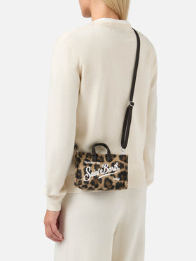 Phone Bag in feltro con stampa leopardata