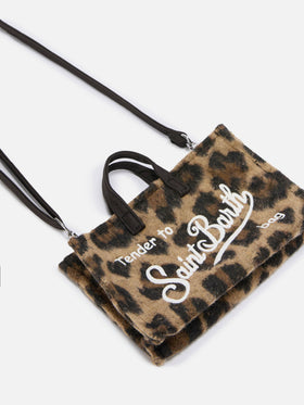 Phone Bag in feltro con stampa leopardata