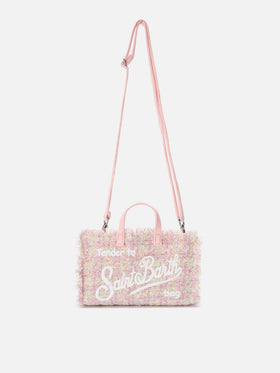 Phone Bag rosa in tweed con ricamo logo
