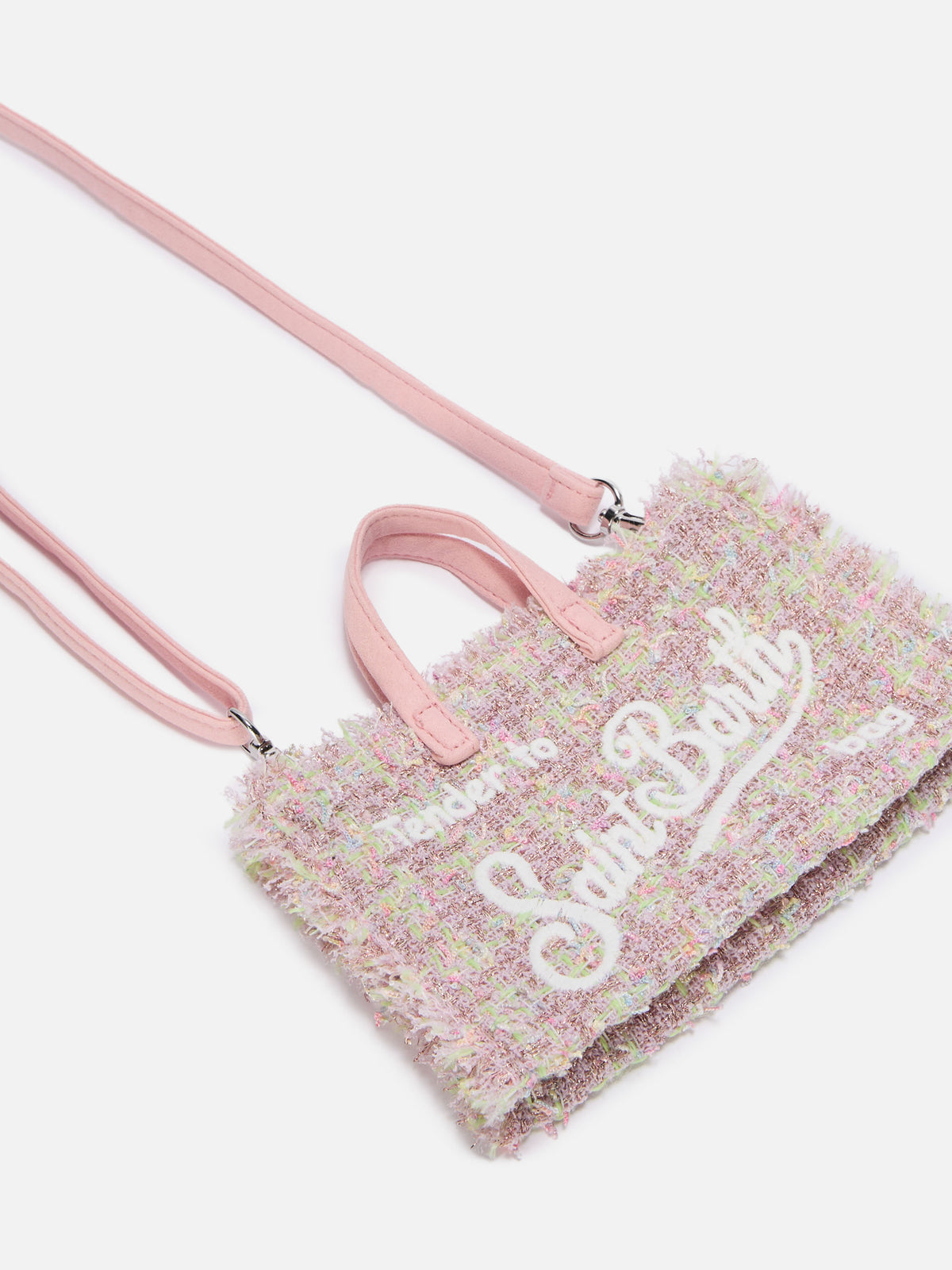 Phone Bag rosa in tweed con ricamo logo
