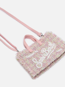 Phone Bag rosa in tweed con ricamo logo
